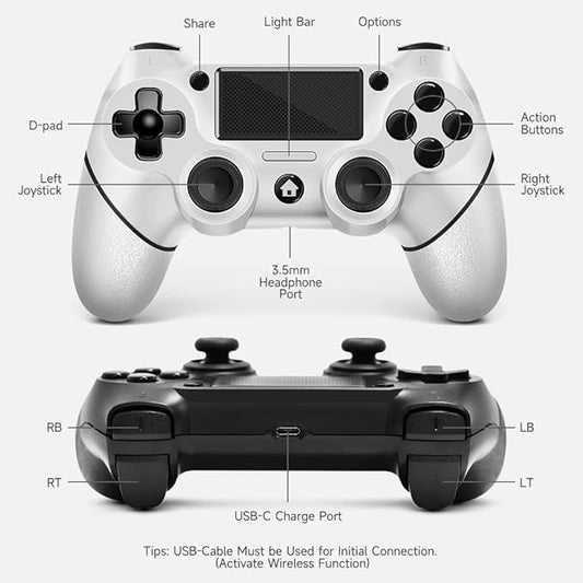 AceGamer controler PS4 Controller, Wireless Controller for PS4/Slim/PC, with Non-Slip Grip of Both Sides and USB-C Cable!