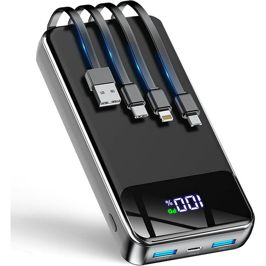 N6 Portable Charger 35000mAh Power Bank - Portable Battery with 4 Built in Cables