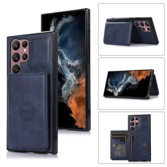 Leather Wallet Holder Shockproof Case With Magnetic Charger & Kickstand Back Cover for Samsung Galaxy S25 Plus