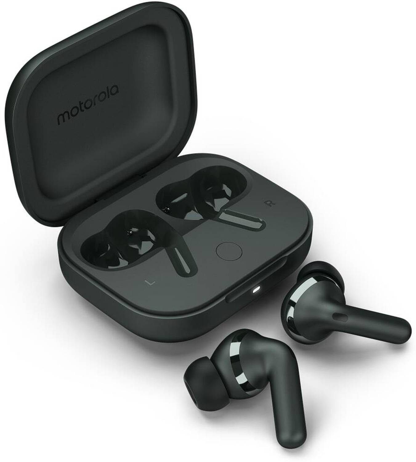 MOTOROLA buds+|Sound by Bose, Dual Dynamic Drivers, 48dB ANC, Dolby Head Tracking Bluetooth Headset (Forest Gray, True Wireless) - Open box