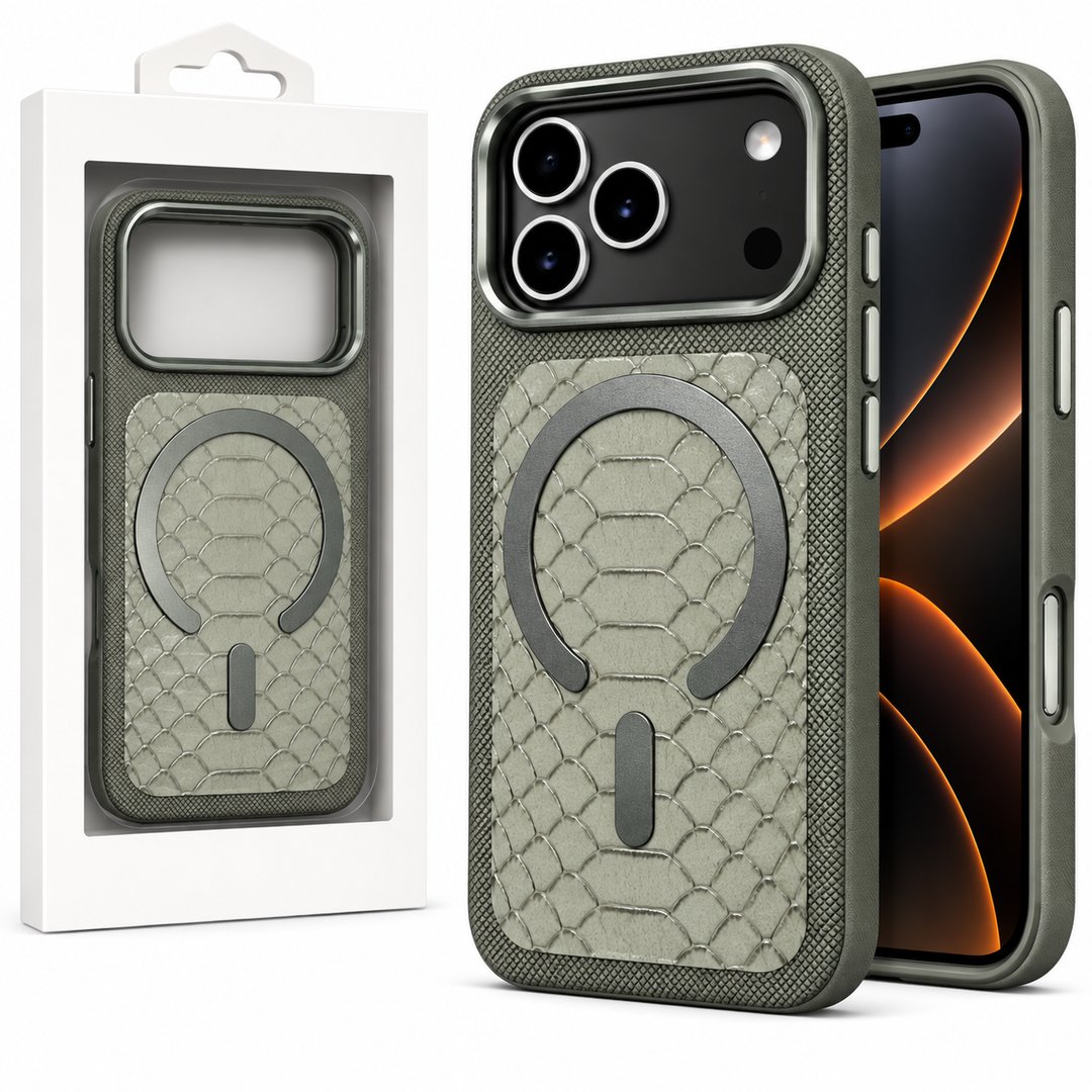 Crocodile Texture MagSafe Case with Metallic Camera Protection For Apple Iphone 18 Pro