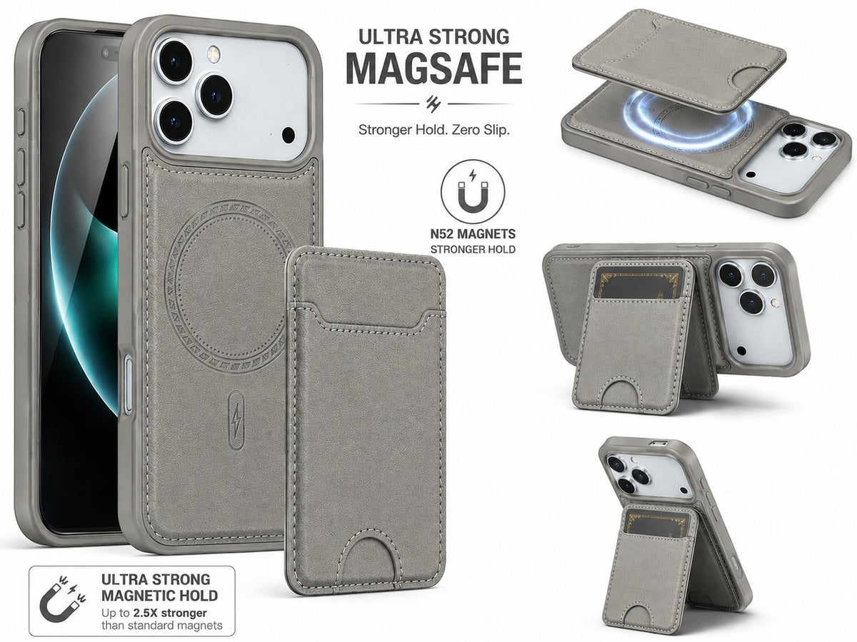 Ultra Strong Magnetic Leather Case with Detachable Card Holder for Apple Iphone 17 Pro / 18 Pro