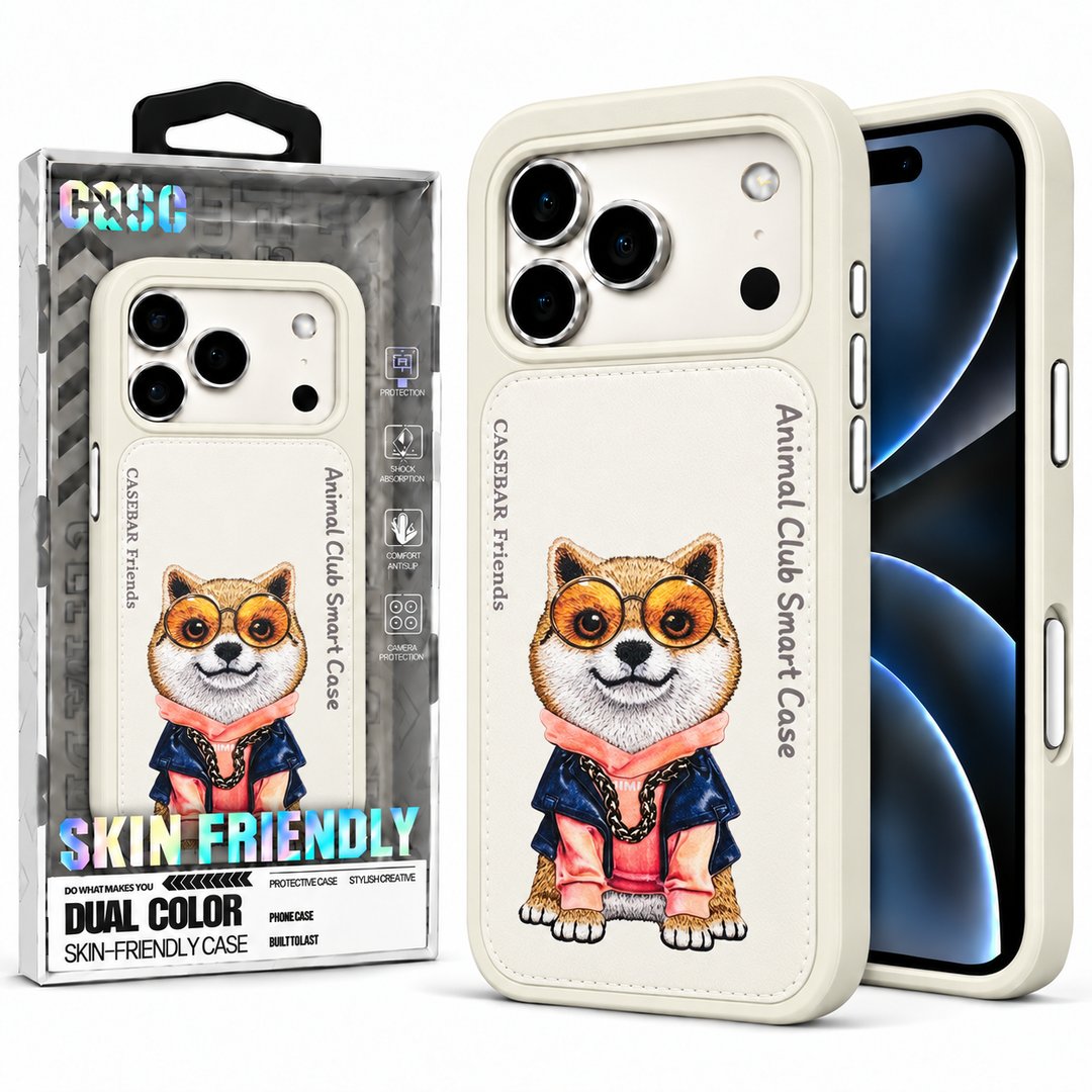 White ( Shiba )Animal Club Smart Leather Case For Apple Iphone 18 Pro Max