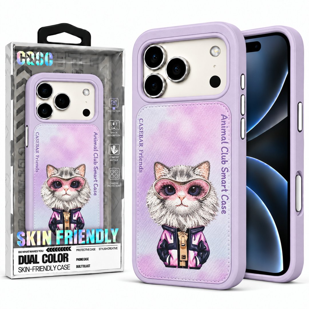 Pink ( Cat ) Animal Club Smart Leather Case For Apple Iphone 18 Pro