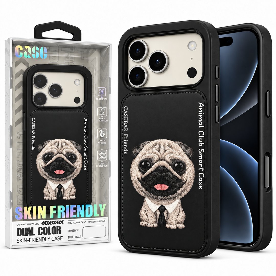 Black ( Pug ) Animal Club Smart Leather Case For Apple Iphone 18 Pro