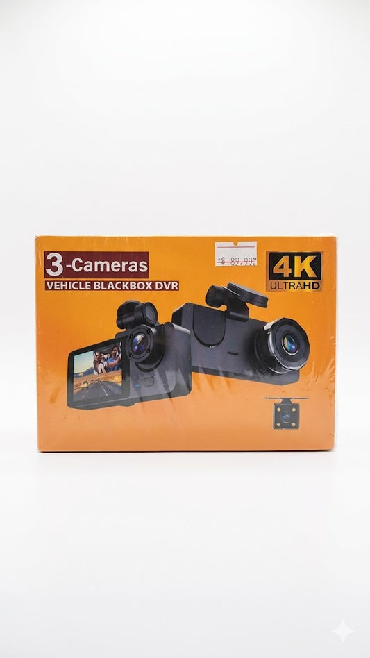 3-Camera Vehicle Blackbox DVR – 4K Ultra HD Total Coverage - Dash Cam
