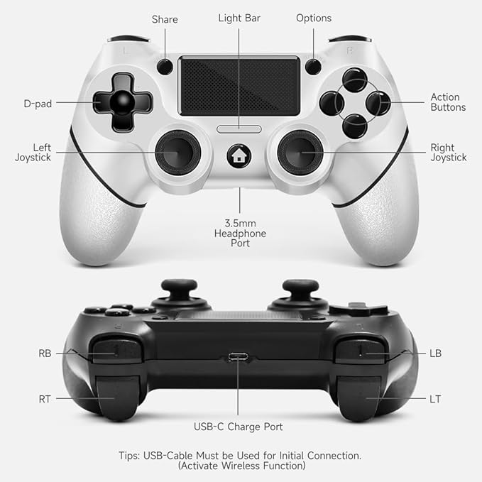 AceGamer controler PS4 Controller, Wireless Controller for PS4/Slim/PC, with Non-Slip Grip of Both Sides and USB-C Cable!