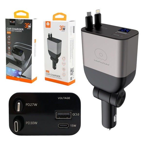 Chargeur de voiture WUW C221 + prise 30W 2 ports USB et Type-C Prise Type-C