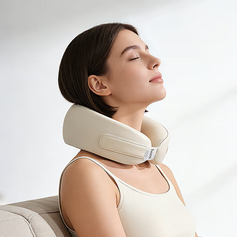 Neck massager. 360° encircling neck support. Close-fit massage, precise kneading. 40°C heat therapy.