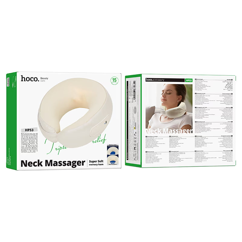 Neck massager. 360° encircling neck support. Close-fit massage, precise kneading. 40°C heat therapy.