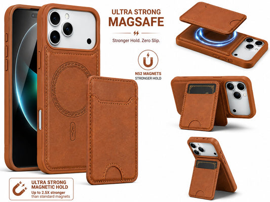 Ultra Strong Magnetic Leather Case with Detachable Card Holder for Apple Iphone 17 Pro / 18 Pro