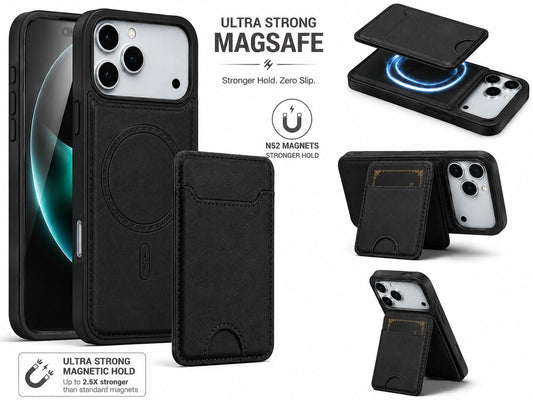 Ultra Strong Magnetic Leather Case with Detachable Card Holder for Apple Iphone 17 Pro / 18 Pro