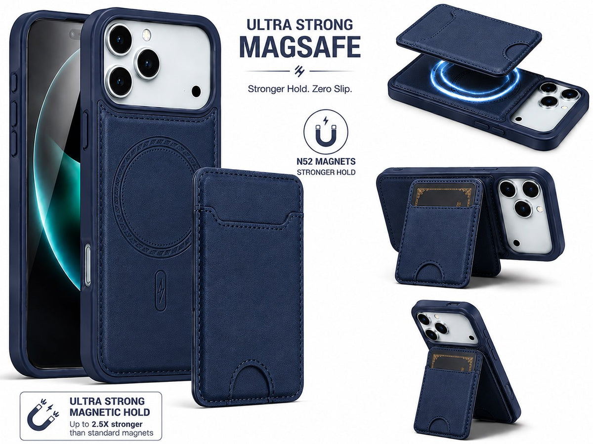 Ultra Strong Magnetic Leather Case with Detachable Card Holder for Apple Iphone 17 Pro / 18 Pro