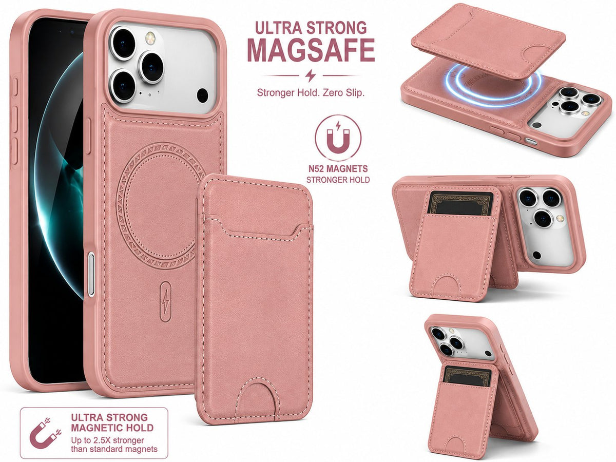 Ultra Strong Magnetic Leather Case with Detachable Card Holder for Apple Iphone 17 Pro / 18 Pro