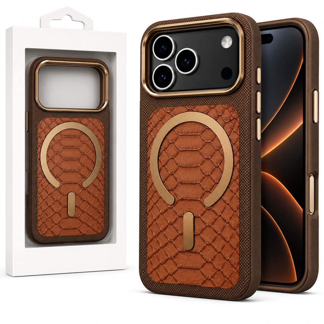 Crocodile Texture MagSafe Case with Metallic Camera Protection For Apple Iphone 18 Pro
