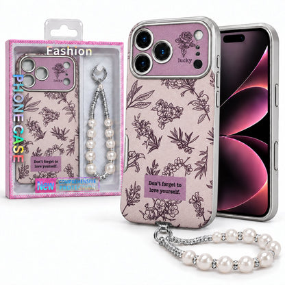 Vintage Print Case with Pearl Wrist Charm & Camera Protection For Apple Iphone 18 Pro