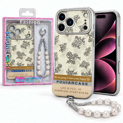 Vintage Print Case with Pearl Wrist Charm & Camera Protection For Apple Iphone 18 Pro