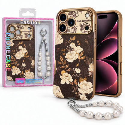 Vintage Print Case with Pearl Wrist Charm & Camera Protection For Apple Iphone 18 Pro