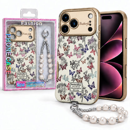 Vintage Print Case with Pearl Wrist Charm & Camera Protection For Apple Iphone 18 Pro