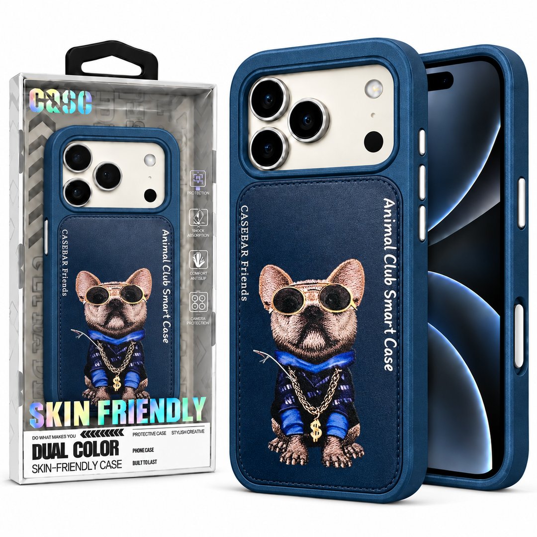Royal Blue ( Bulldog )Animal Club Smart Leather Case For Apple Iphone 18 Pro