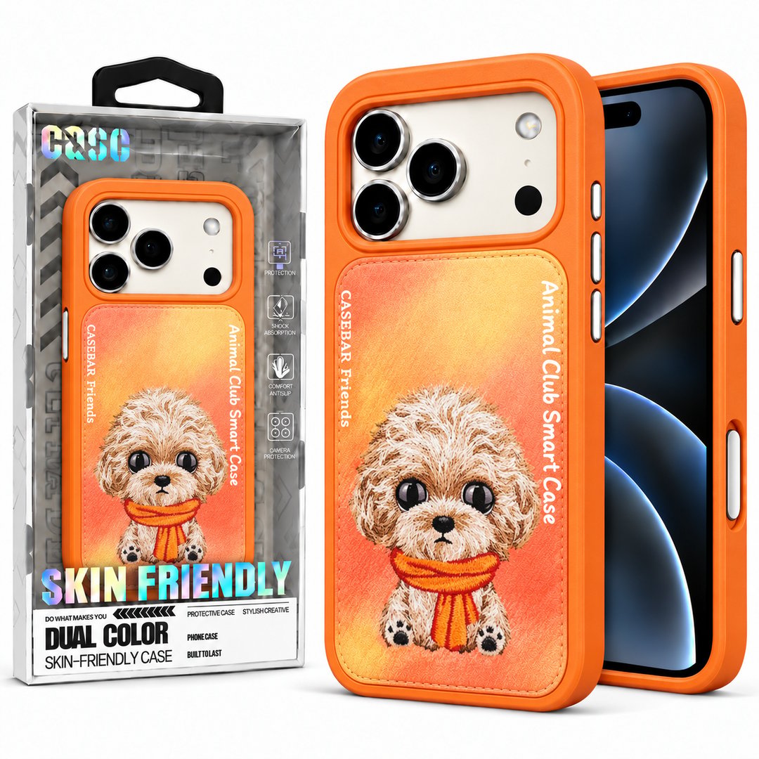 Orange ( Poodle) Animal Club Smart Leather Case For Apple Iphone 18 Pro