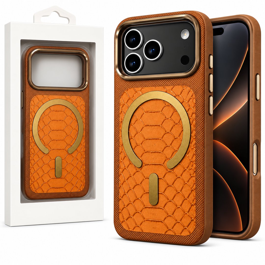 Crocodile Texture MagSafe Case with Metallic Camera Protection For Apple Iphone 18 Pro