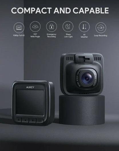 Caméra de tableau de bord AUKEY 1080P | Grand angle 170° | Enregistrement en boucle | Vision nocturne