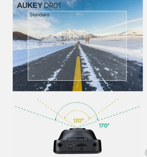 Caméra de tableau de bord AUKEY 1080P | Grand angle 170° | Enregistrement en boucle | Vision nocturne